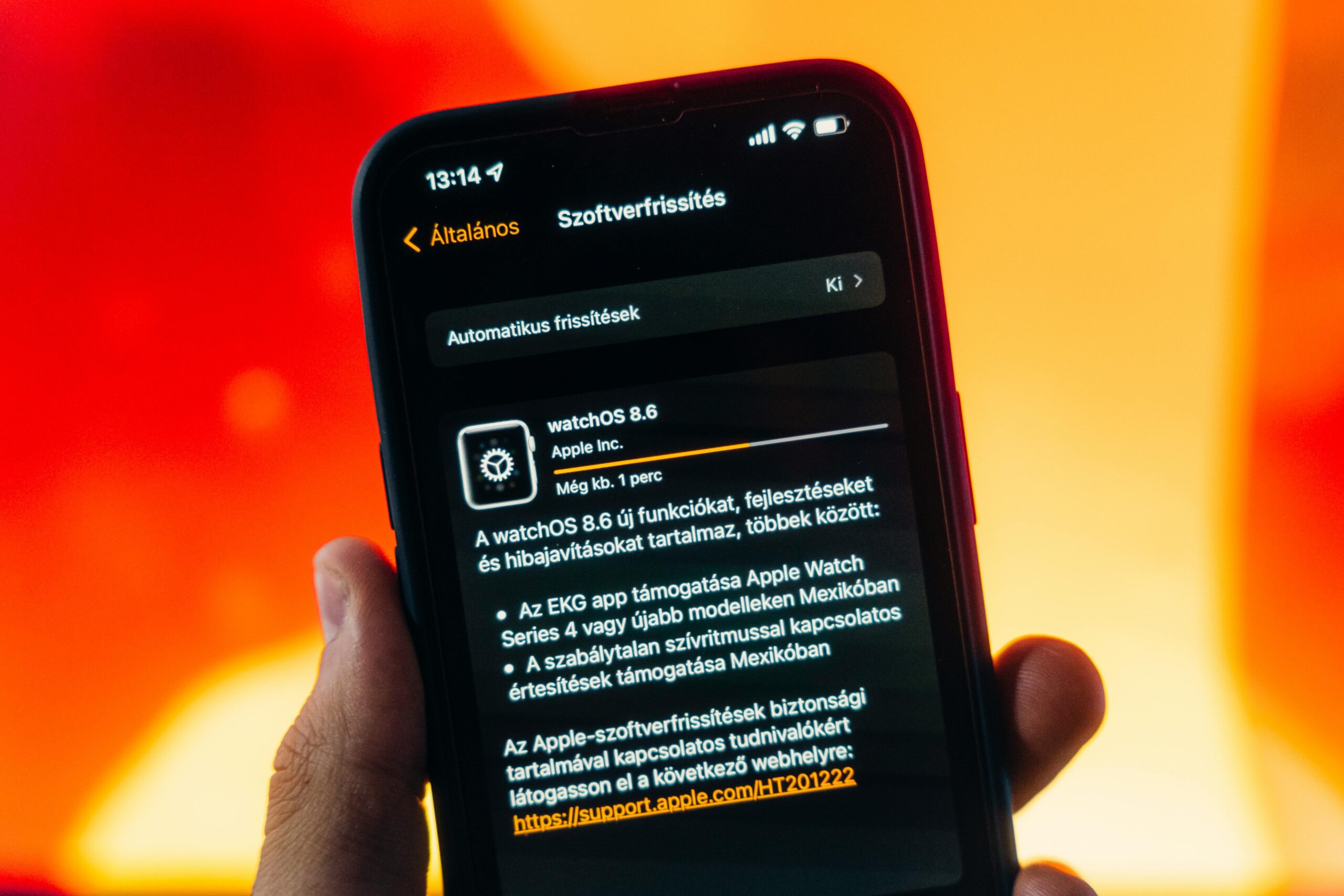 Smartphone displaying automatic update notification settings on a clear background.
